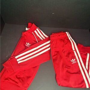 Adidas Kids Red Joggers with White Stripes